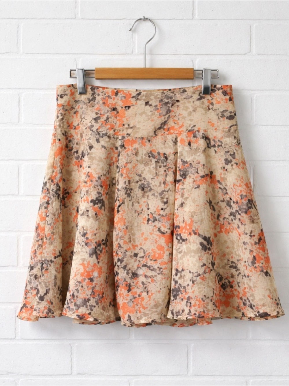 Floral Skater Skirt Beige Orange Brown Knee Length Flowy Lined Vera Moda - Picture 2 of 16